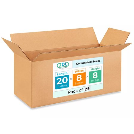 IDL PACKAGING 20L x 8W x 8H Corrugated Boxes for Shipping or Moving, Heavy Duty, 25PK B-2088-25